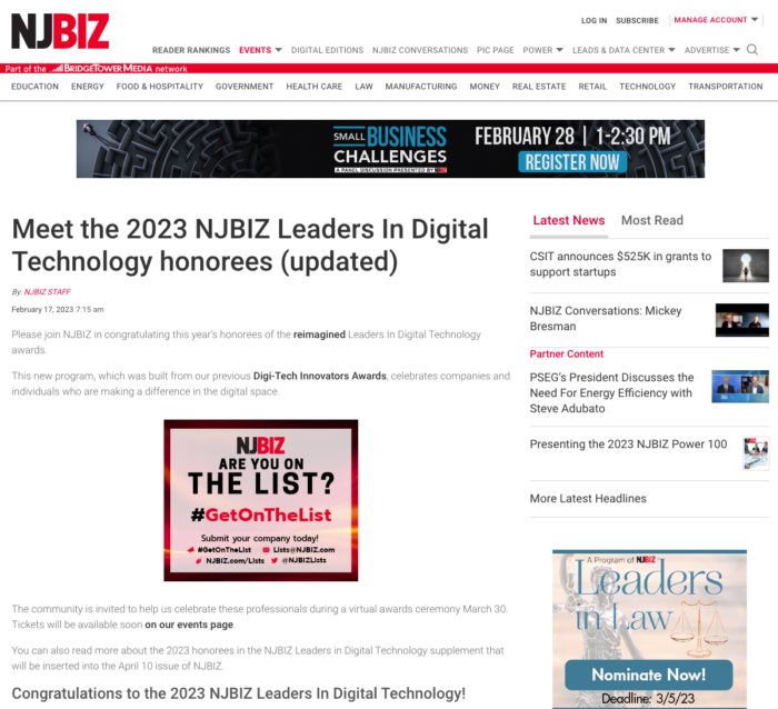 2023 NJBIZ Leaders In Technology Joseph Sernio